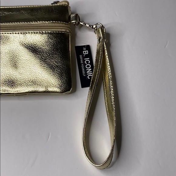 B Iconic Gold Wristlet Zipper Pouch Purse - Picture 2 of 8